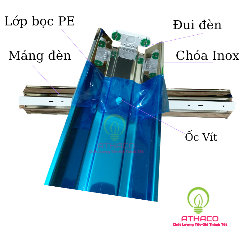 Máng đèn 1M2 đôi chóa Inox Led T8 Máng đèn 1M2 đôi chóa Inox Led T8