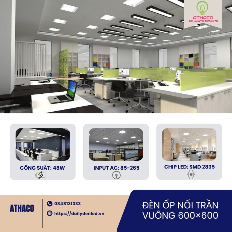 Đèn Led Ốp Nổi Vuông 600x600 48W (Trần Bê Tông) den op noi tran vuong 600x600_1