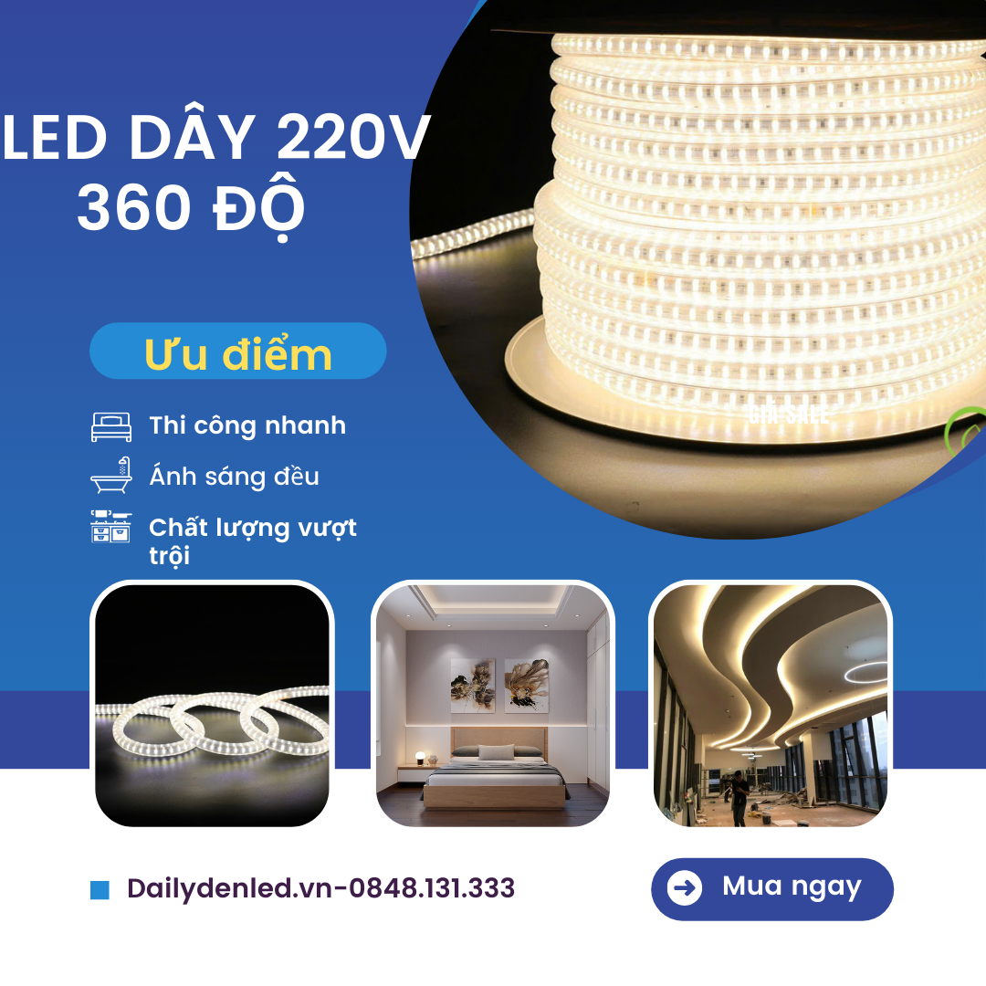 Đèn LED dây 220V tròn 360 độ den led day 220V 360 do cao cap Athaco