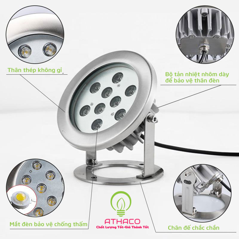 Đèn LED âm nước đế ngồi, đổi màu RGB mẫu mới - 3W/36W đèn led âm nước đế ngồi